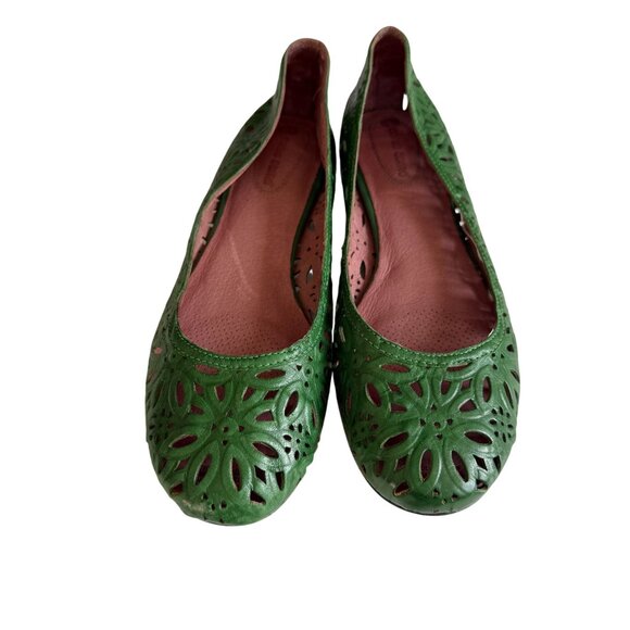 Corso Como Leather Floral Cutout Ballet Flat Women 8.5 Green Modern Classic - Picture 5 of 8